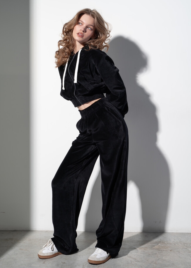 Жіночі штани wide-leg з велюру та з вишивкою лого