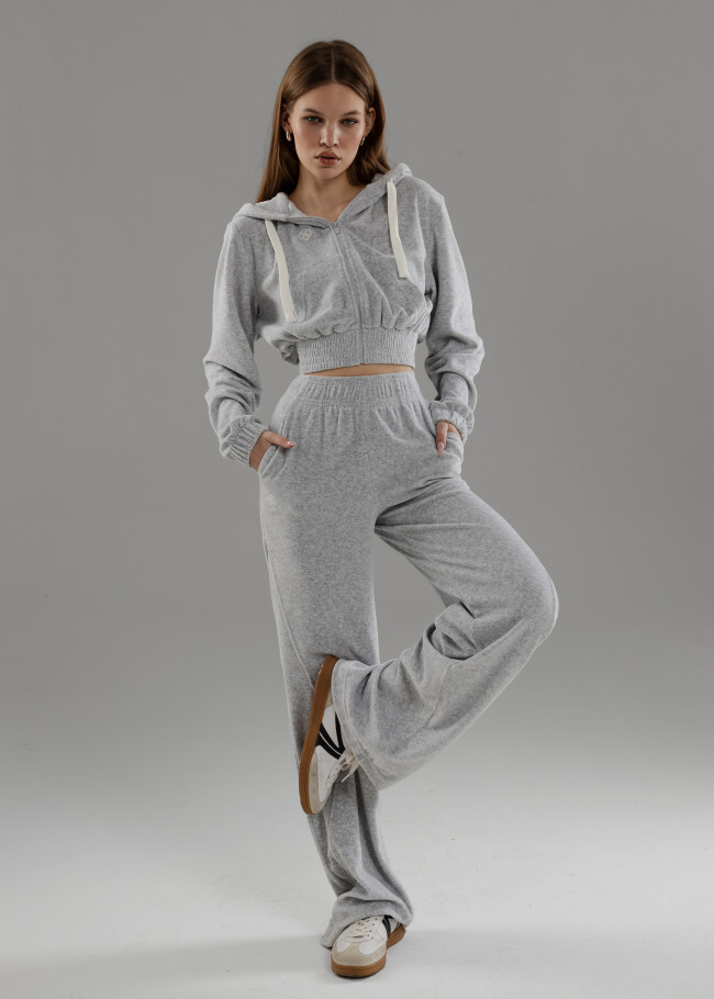 Жіночі штани wide-leg з велюру та з вишивкою лого